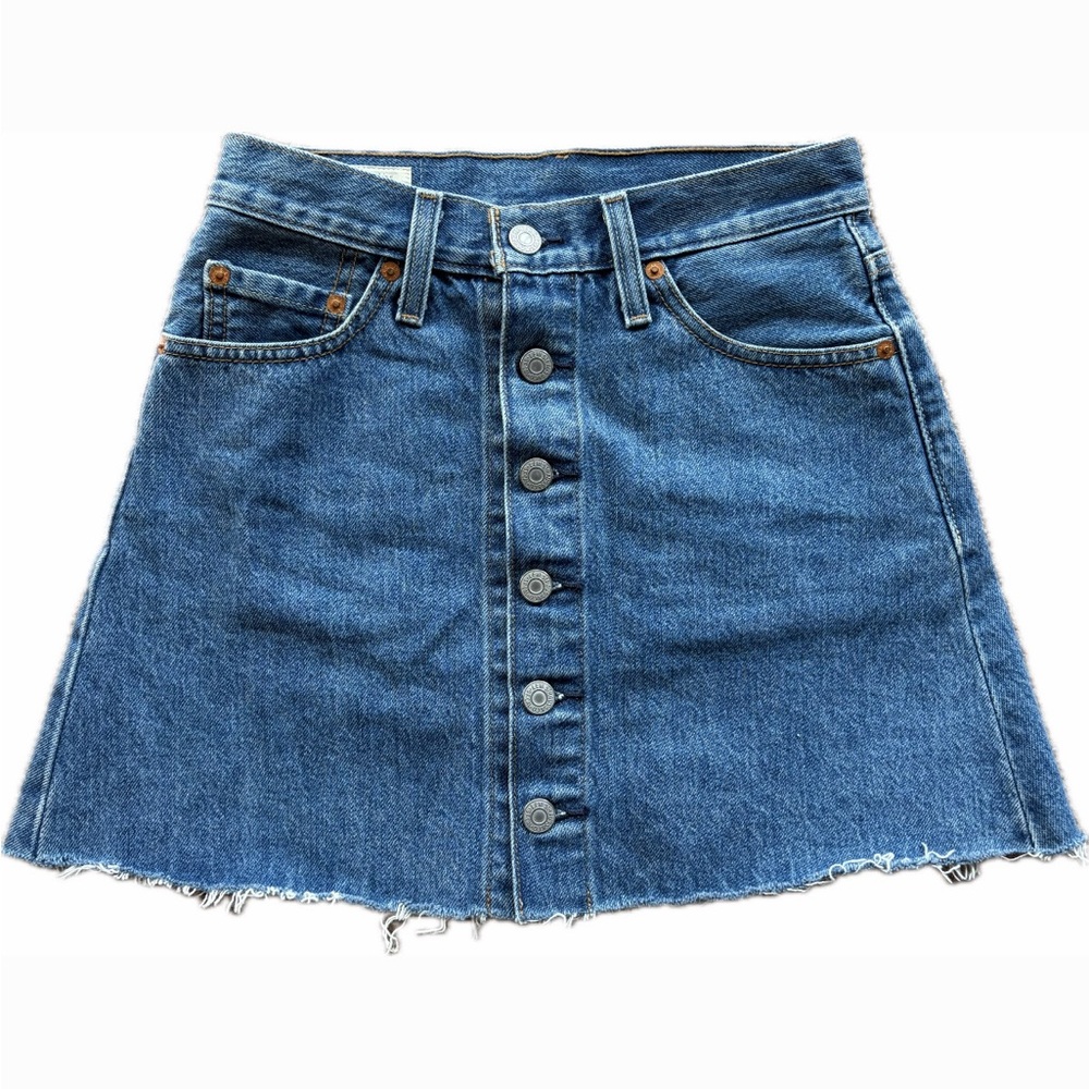 Levi’s Classic Blue Denim Button-Front A-Line Mini Skirt 24 Waist Size 0